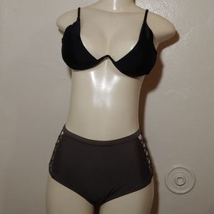 Black & Green High Waisted 2 Piece Swimwear